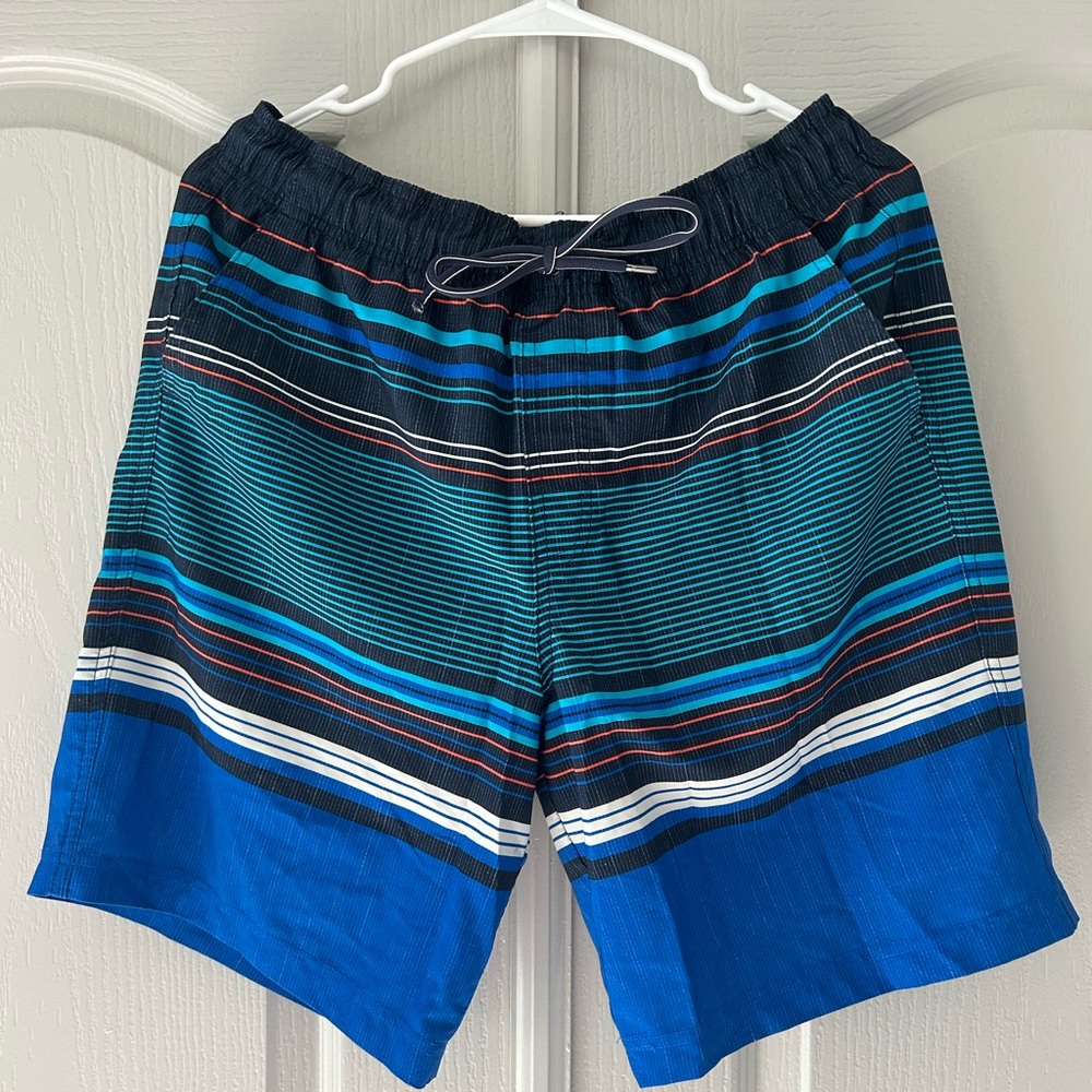 George Blue and Black Board Shorts with Elastic Waistband
